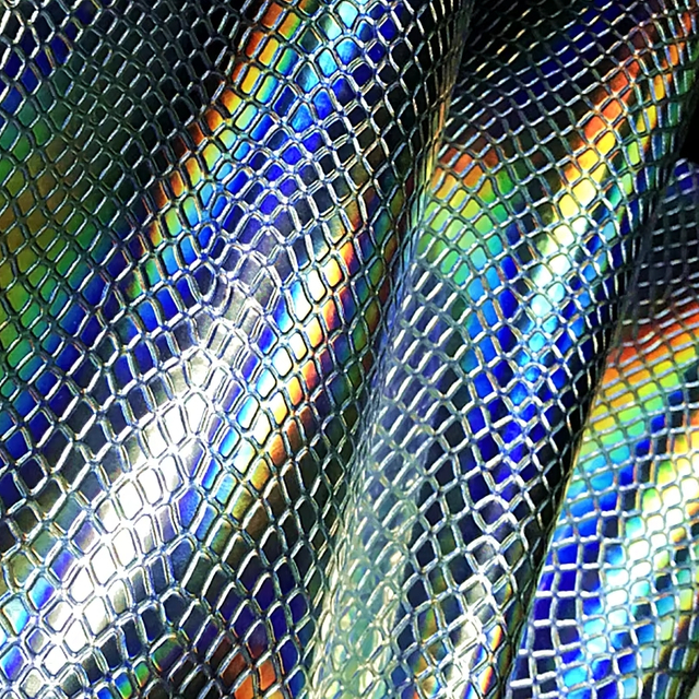 Vinile in pelle olografica PU con motivo serpente in rilievo arcobaleno in finta similpelle