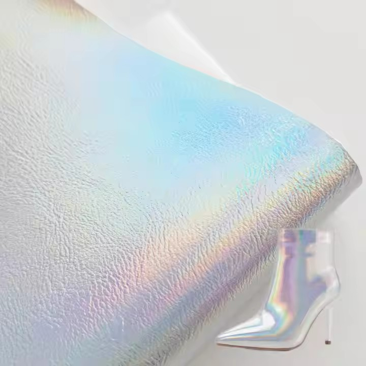 定制PU合成革反光虹彩彩色纳帕皮革面料反光彩虹效果鞋包箔