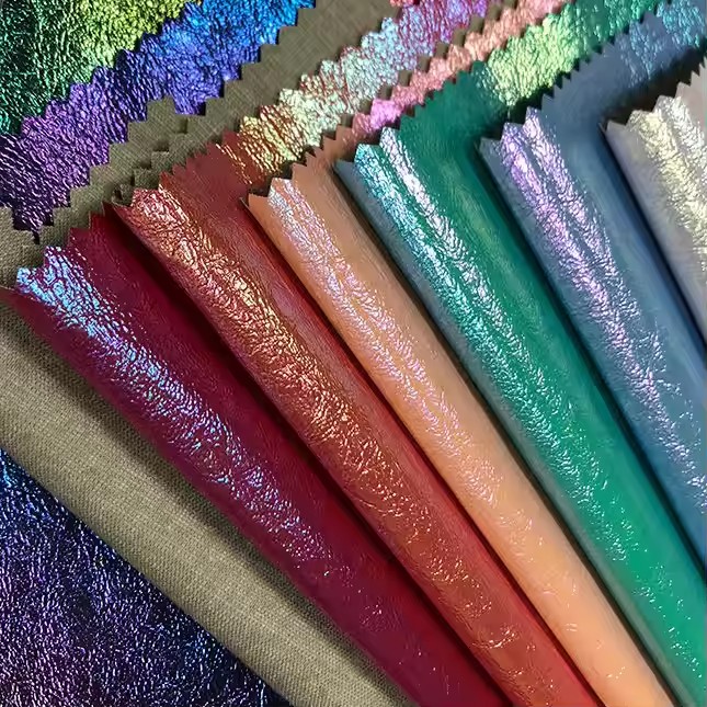 Vendita all'ingrosso grosso tessuto glitterato indumento in pelle sintetica sottile in pelle sintetica per giacca da abbigliamento