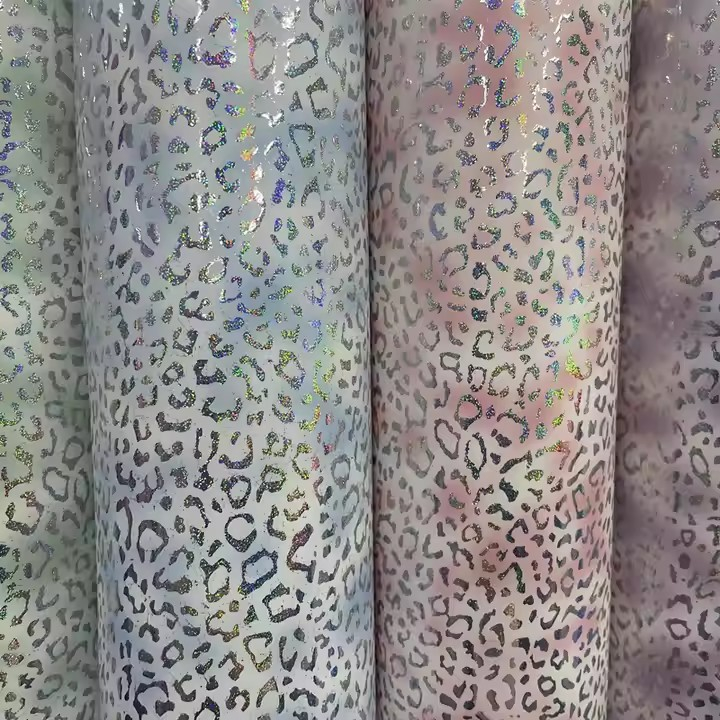 Chunky Glitter Printed Leopard Grain Pattern PU Leather Fabric Vinyl para sa Handbag Accessories Hair Bow