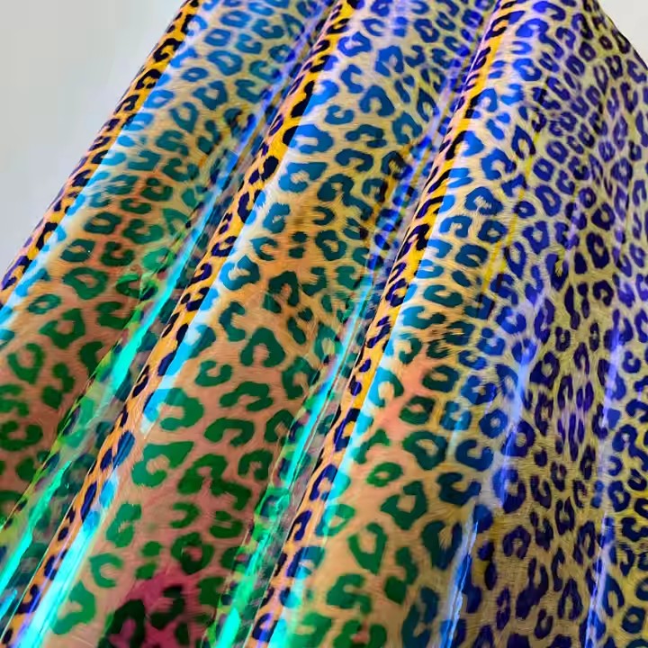 新款动物人造乙烯基织物全息 PU 豹纹皮革鞋履和包袋