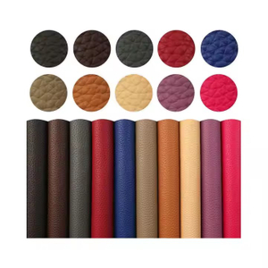 批发商纯色PU皮革面料纯色荔枝超细纤维背衬深色制作