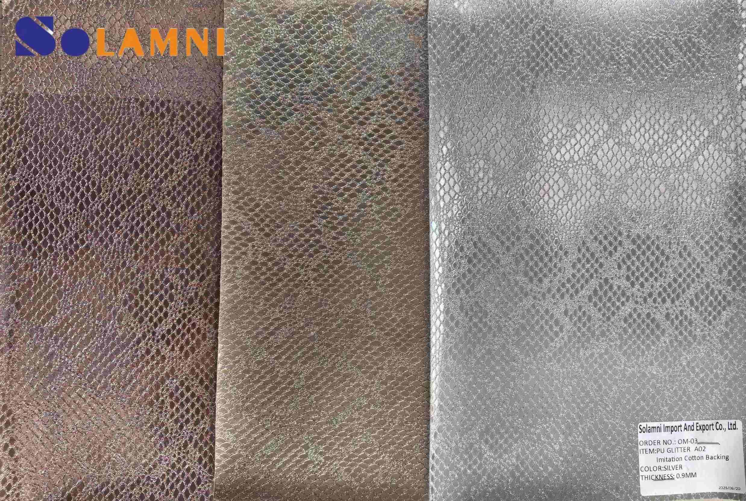 用于制鞋的耐用 PU 闪光乙烯基皮革面料